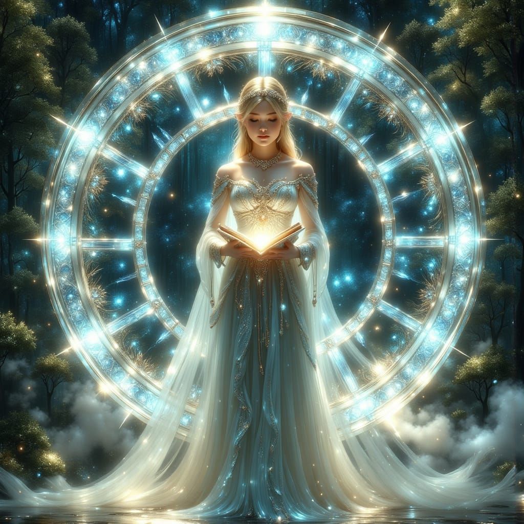 Elven Priestess in Stained Glass Temple