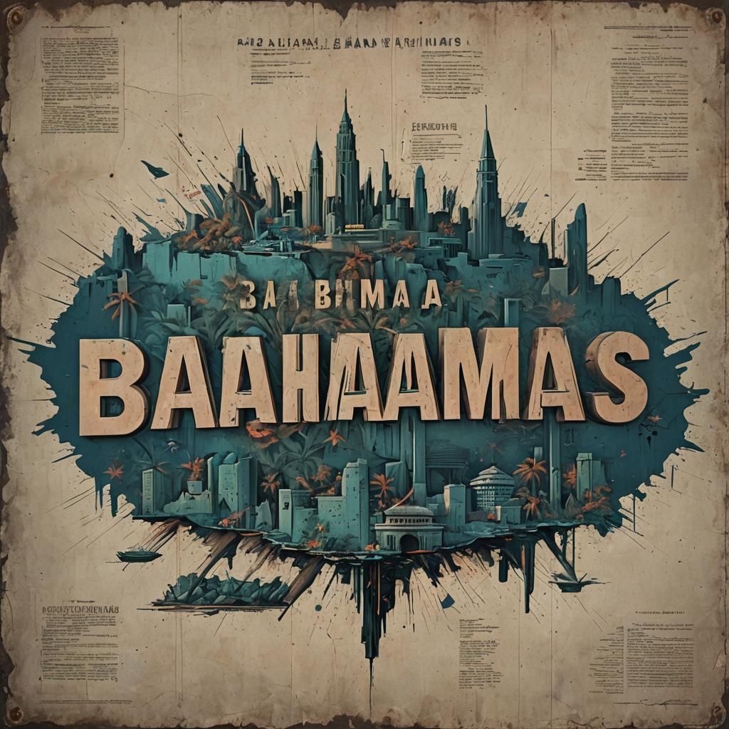 Vintage Bahamas Propaganda Poster in Brutalist Style
