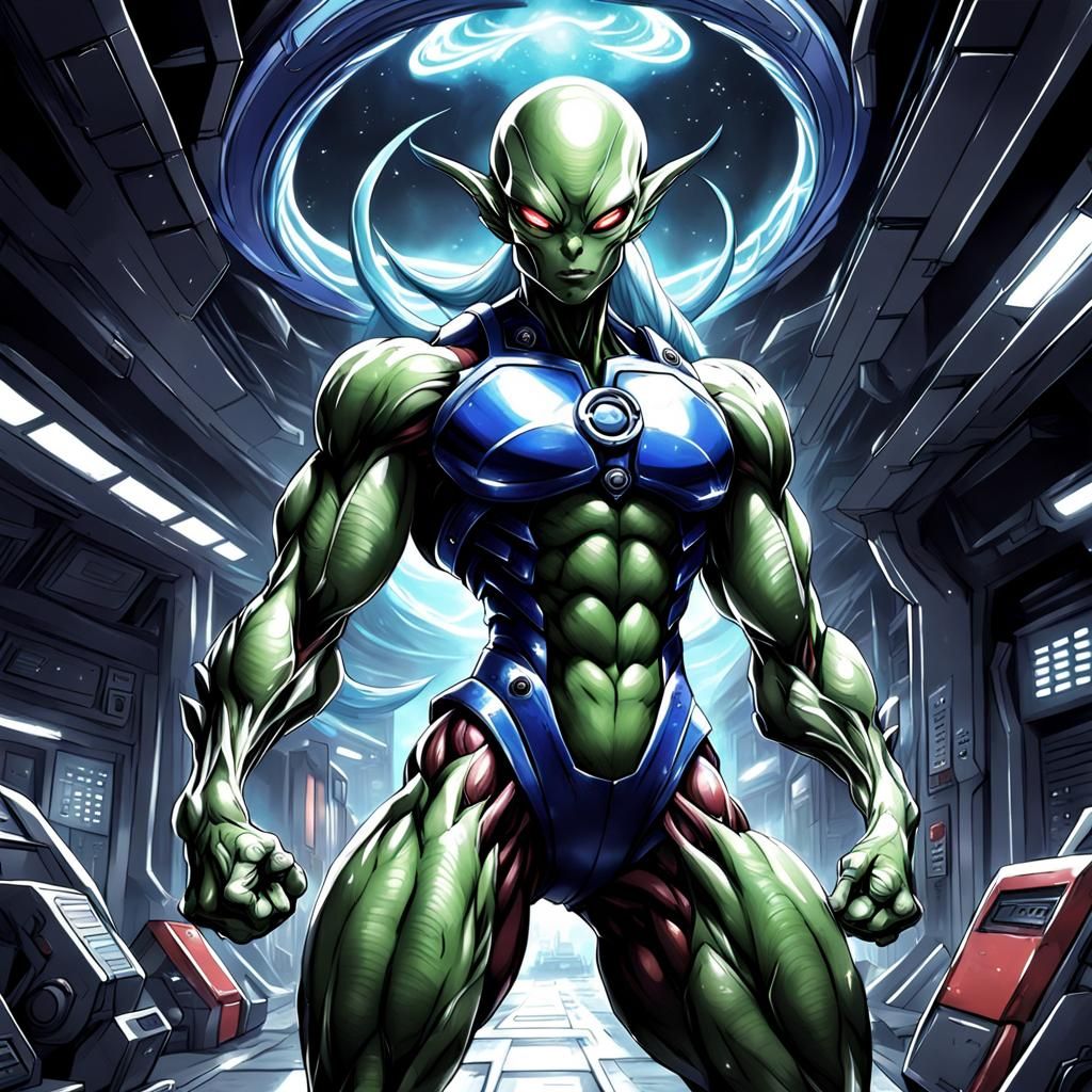 Muscular Alien Woman in Anime Style