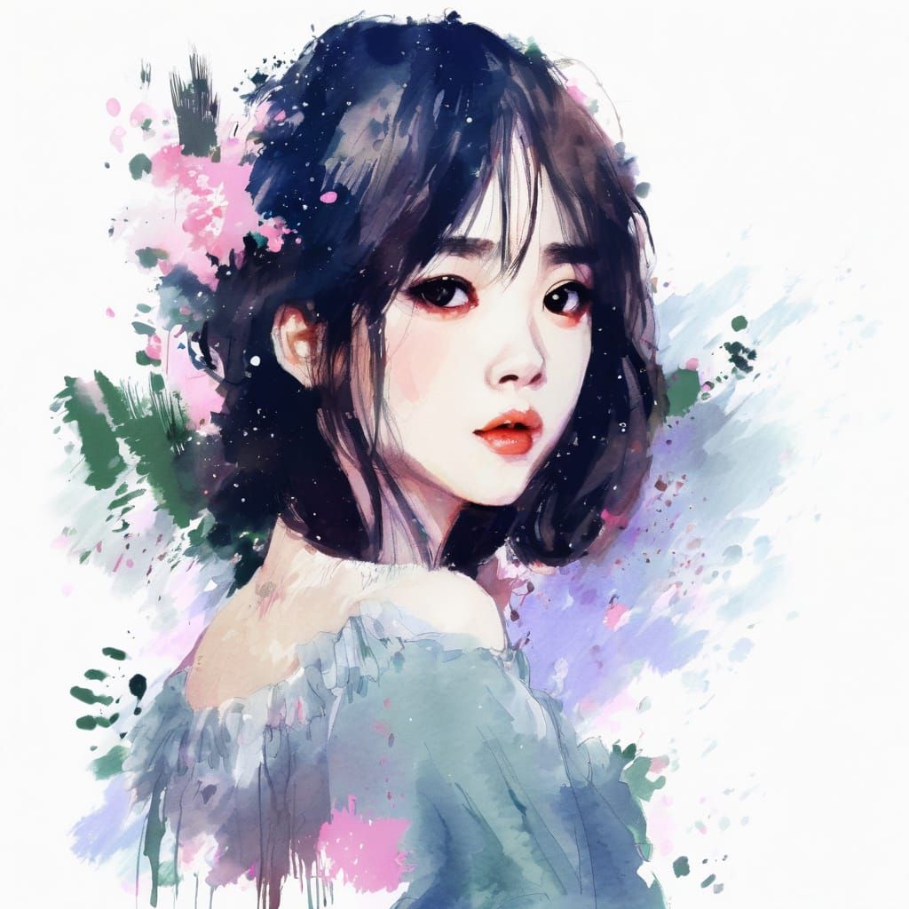 Impressionist Anime Girl with Jelly Eyes and Elegant Pettico...