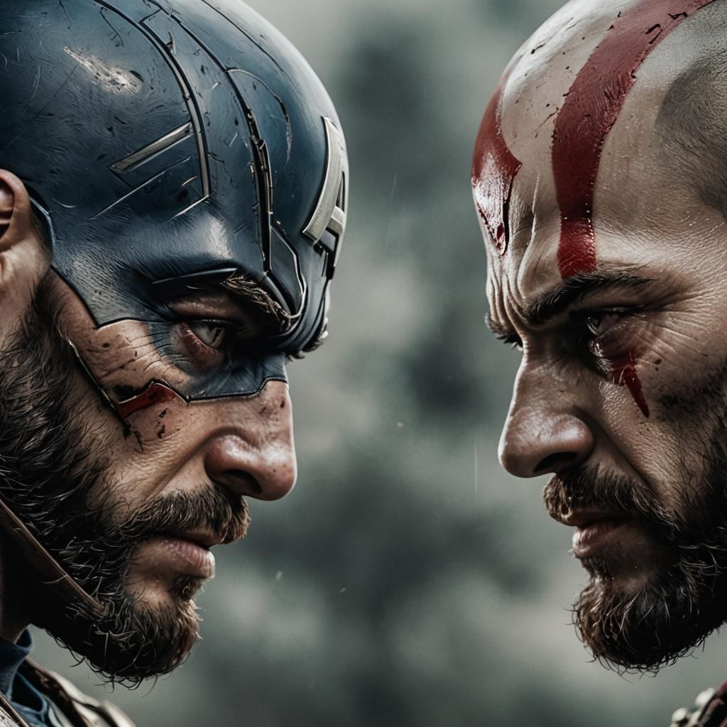 Captain America and Kratos Face-Off Portrait