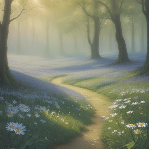 Ethereal Daisies in Dreamlike Meadow