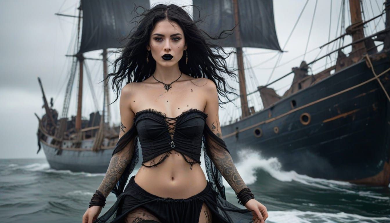 Mysterious Black Siren of the Wrecked Sailing Ship
