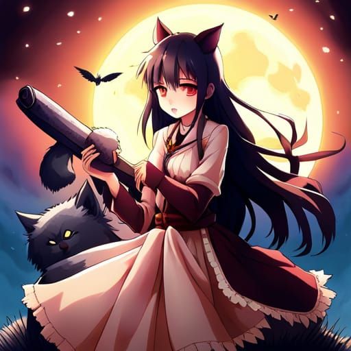 Werewolf Transformation: Anime-Style Peasant Girl Under Full...