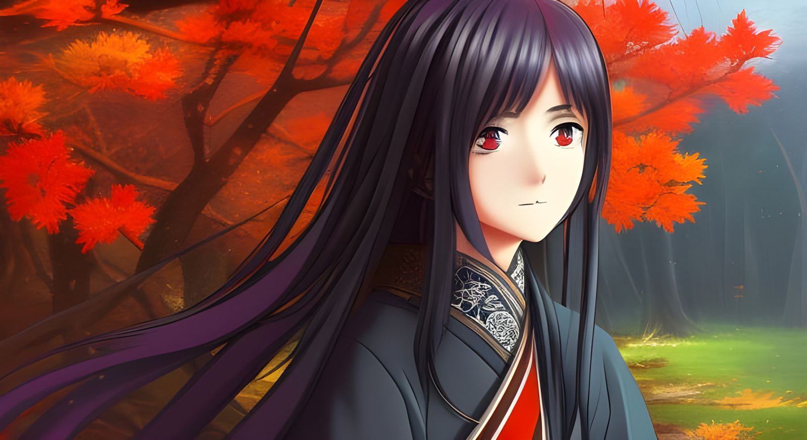 Samurai Portrait in Japanese Anime Autumn Style