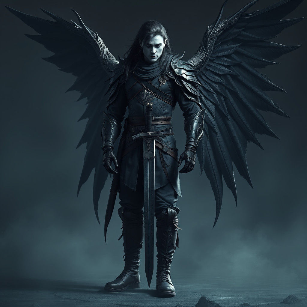 Dark Winged Warrior in Fantasy Concept Art