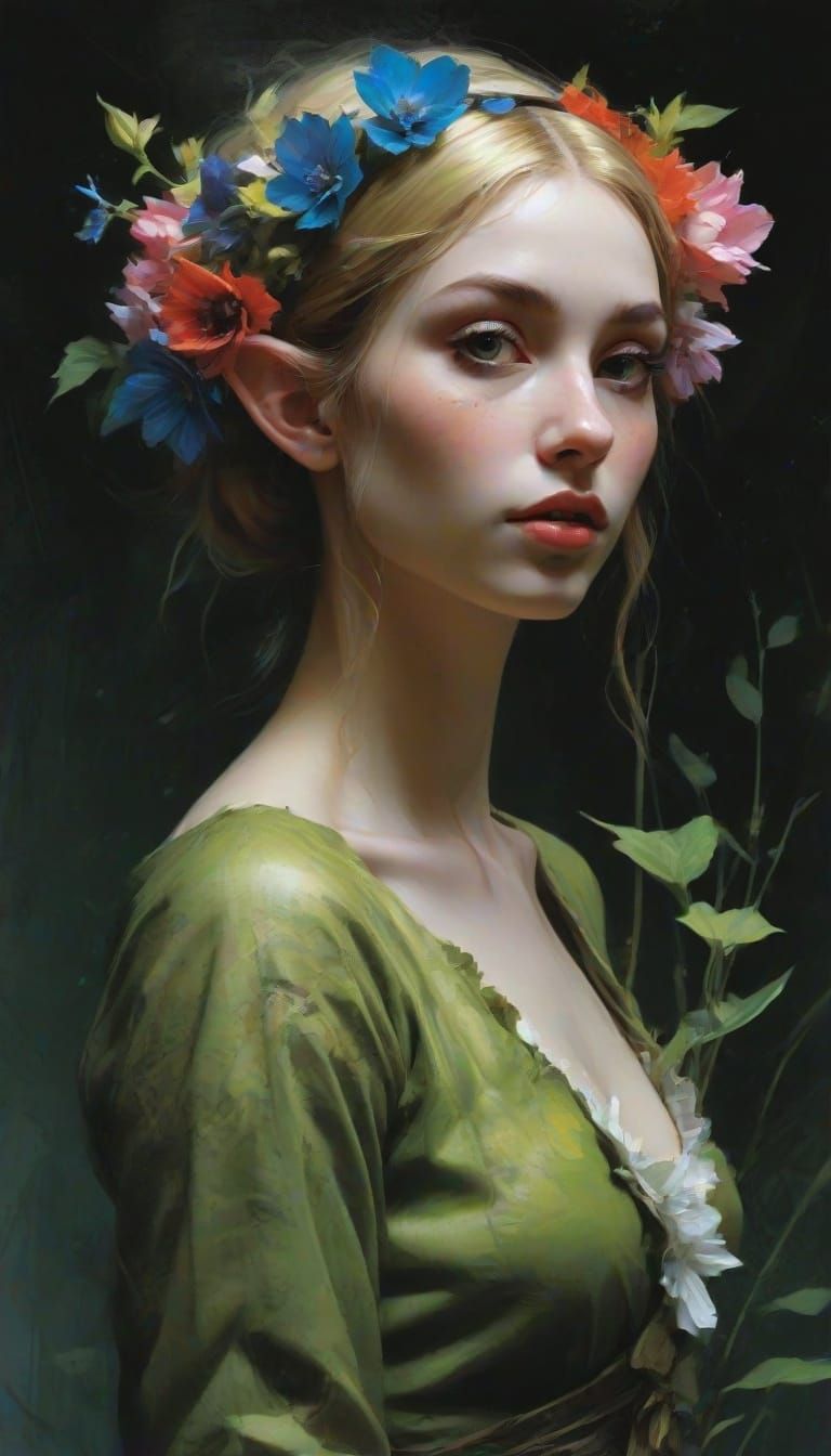 Enchanted Elf Wood: Oil Painting Comic Art