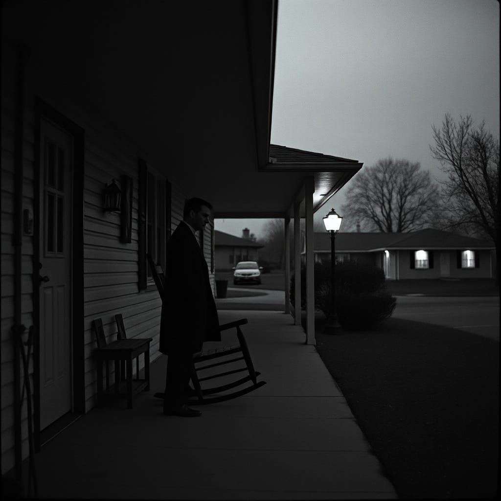 Film Noir View of Bates Motel With Norman Bates