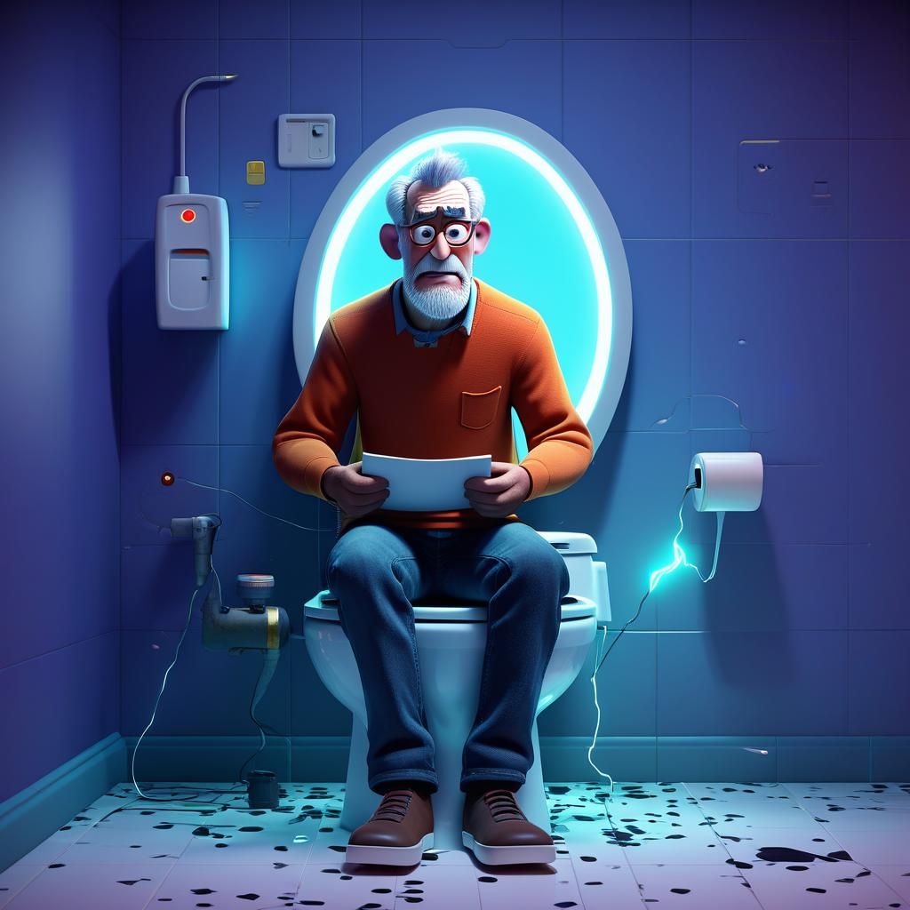 Electrified Toilet Shocks User: Pixar-Style 3D Art