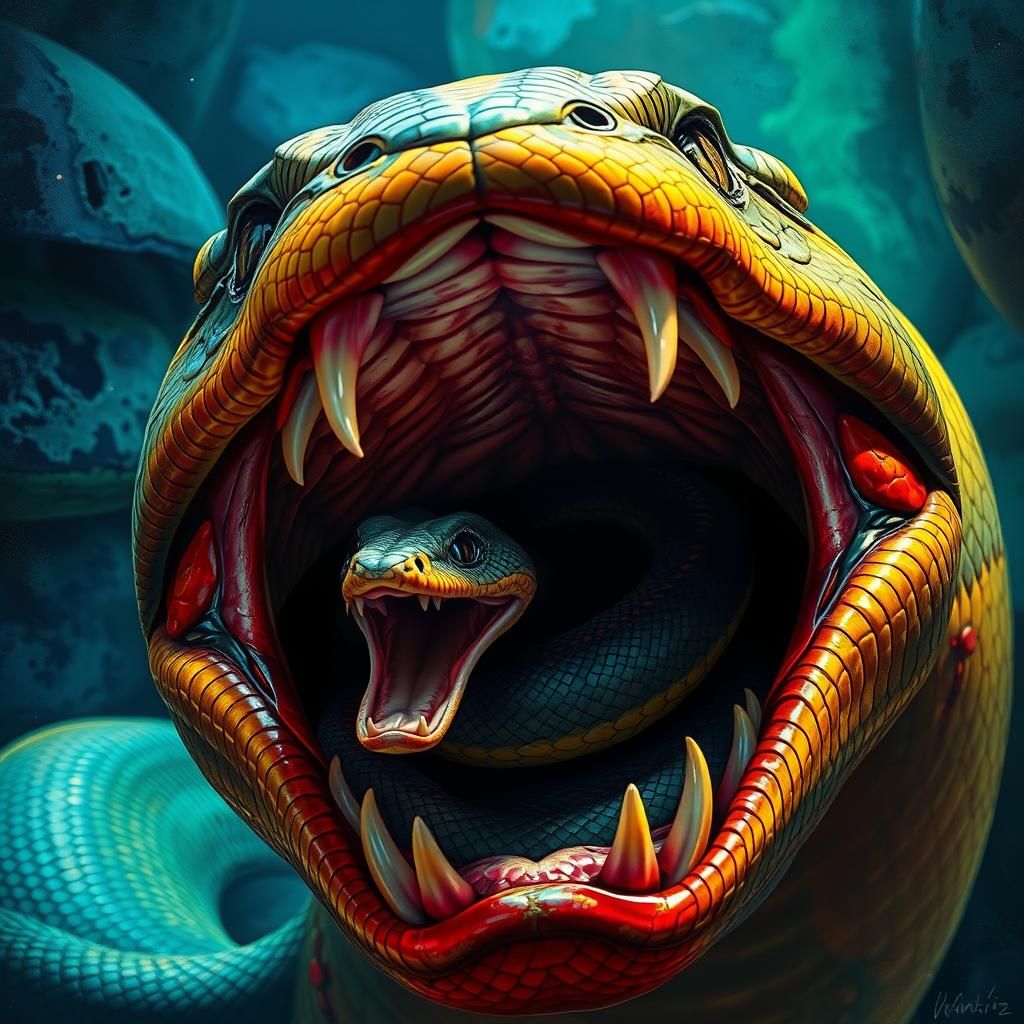 Vibrant Serpent's Maw in Hyperrealistic Concept Art
