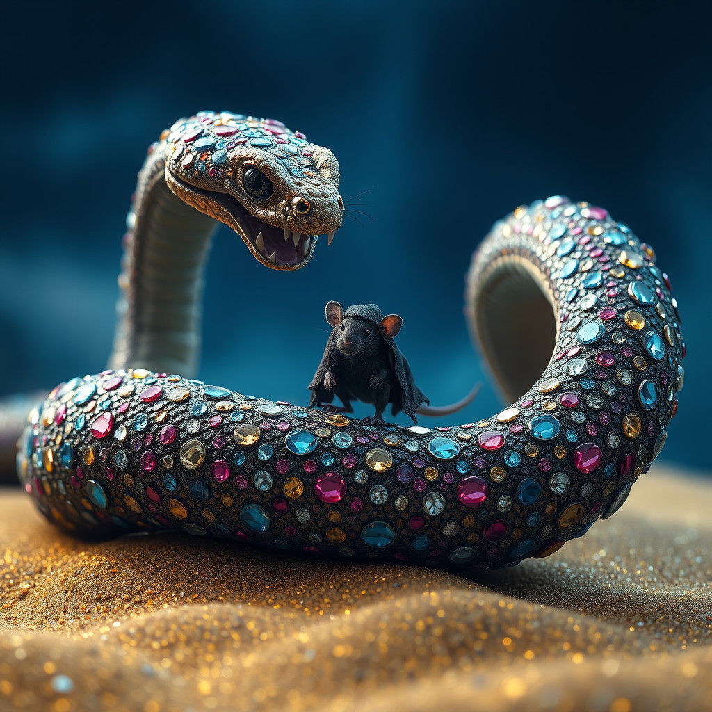 Gemstone Serpent Rising from Starry Sand