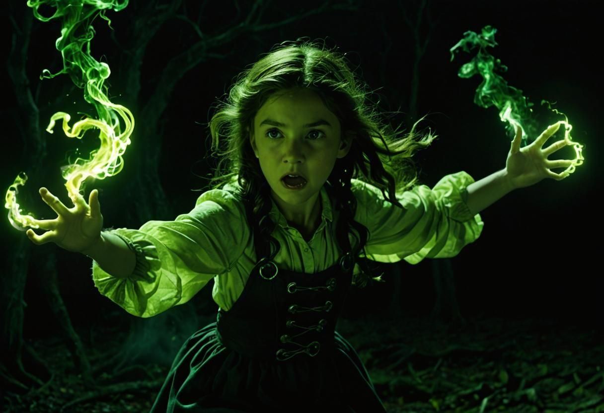 Furious Luminous Witch Emanating Light in Realistic Art