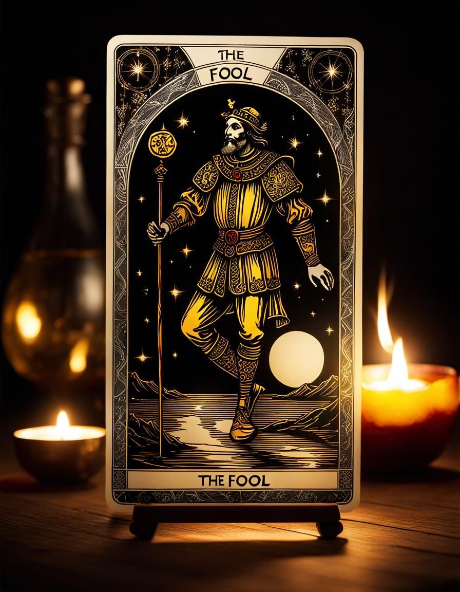 Tarot Card of The Fool with Light Tracing