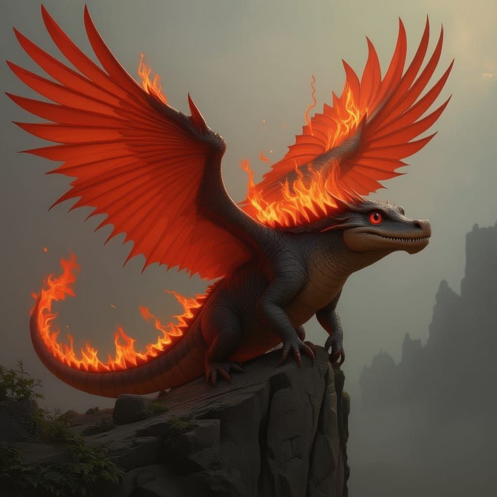 Fiery Winged Crocodile-Pterodactyl Hybrid Creature