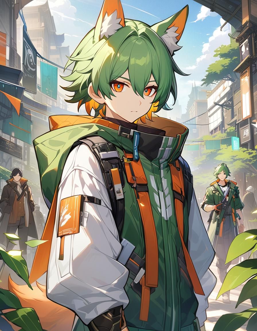 Futuristic Fox-Eared Man in Arknights Style