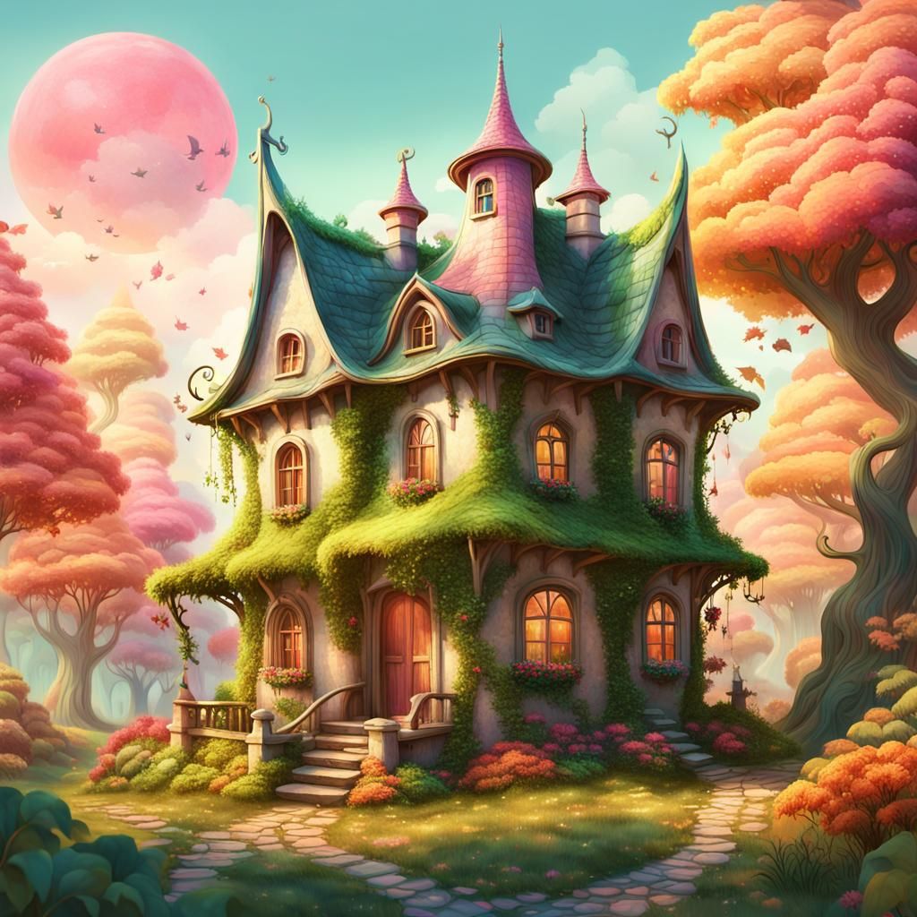 Enchanted Forest House in Surreal Style