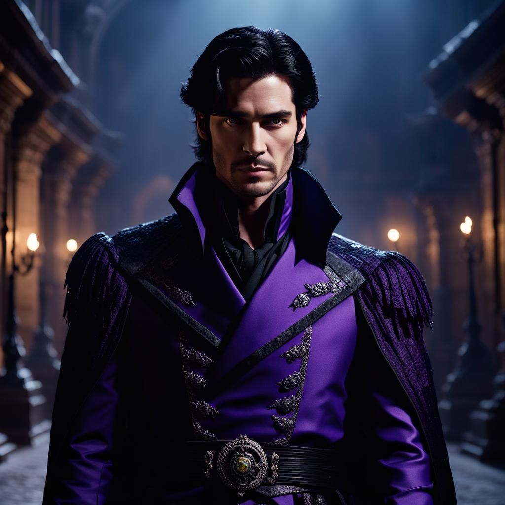 Handsome Prince Rules Purple Darkness: Cinematic Portrait
