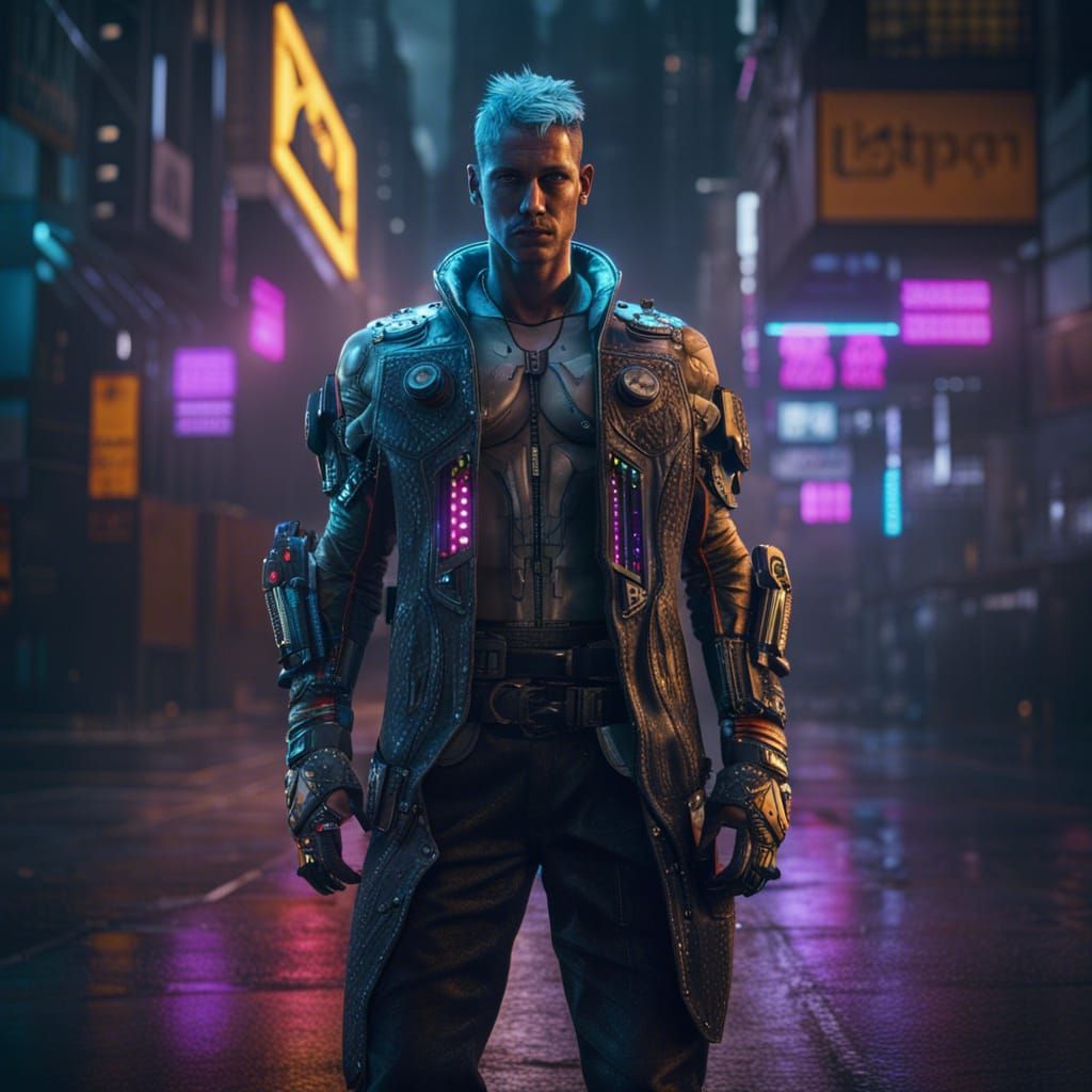 Cyberpunk Cyborg Male Figure in Detailed Digital Art