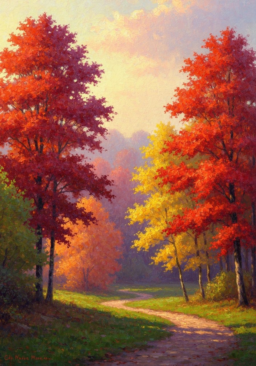 Vibrant Autumn Landscape Painting in Romantic Impressionist ...