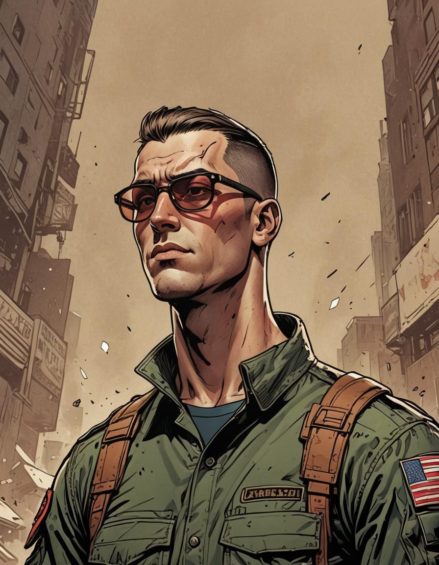 Confident Soldier in Comic Book Art Style