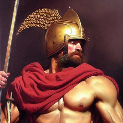 Baroque Oil Painting of Muscular Spartan Soldier