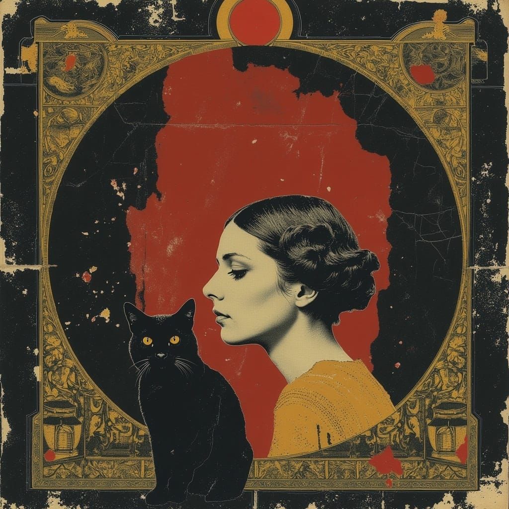 Regal Cat on Gothic Altar in Art Nouveau Style