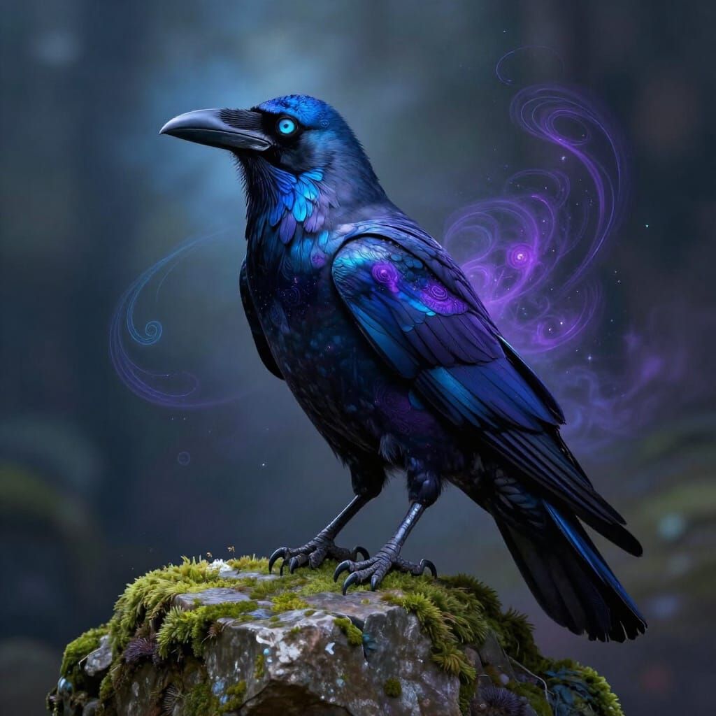 Hyper-Intelligent Crow With Cosmic Aura