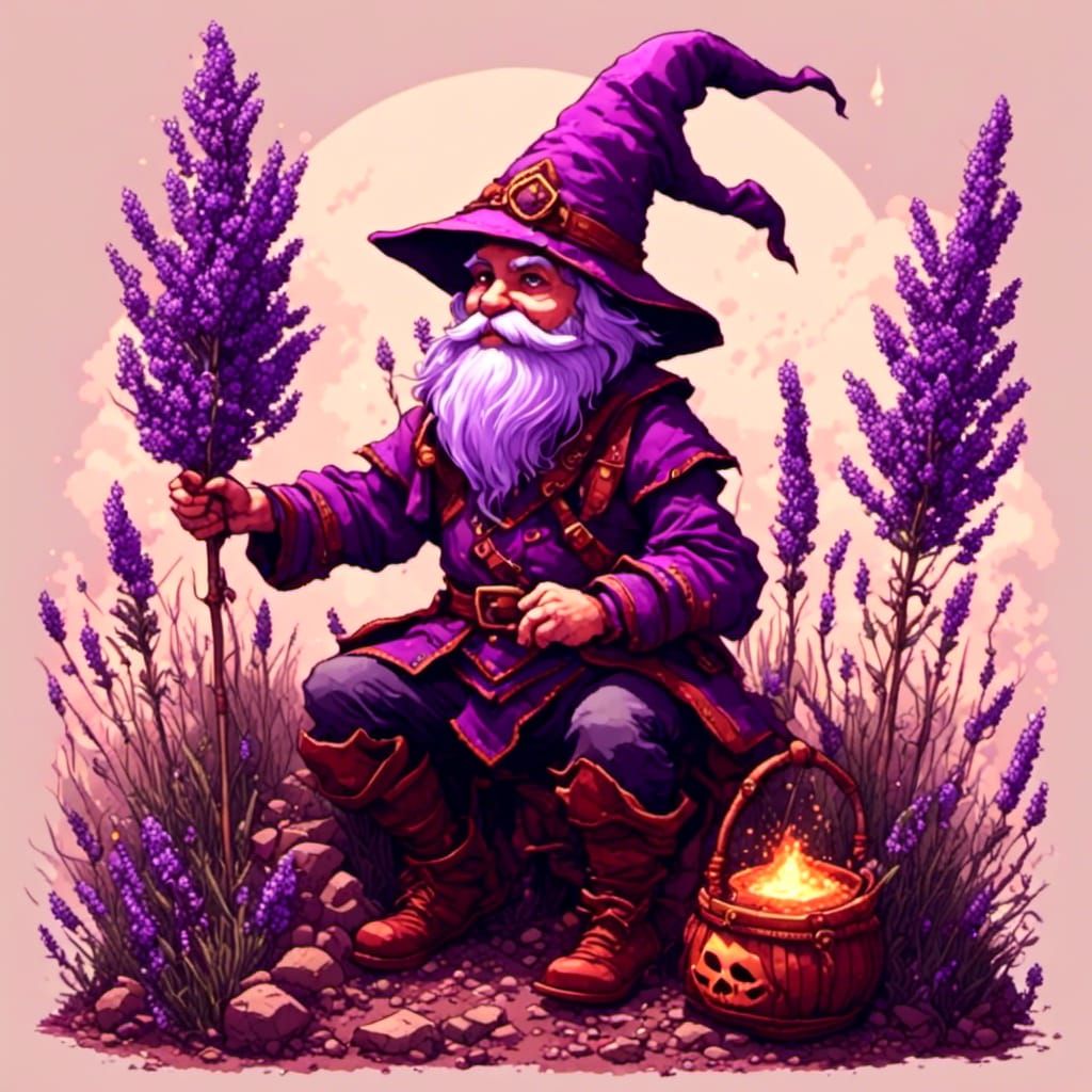 Lavender Gnome in Pixel Art Style