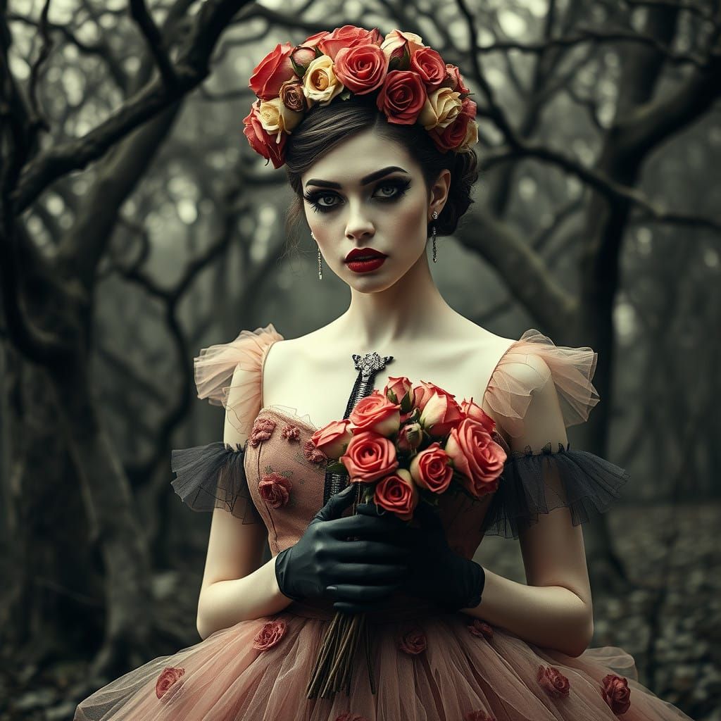 Ethereal Vampire Goddess in Floral Rose Crown