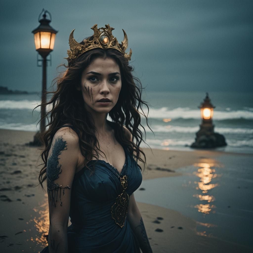 Terrifying Siren on Icy Beach at Night