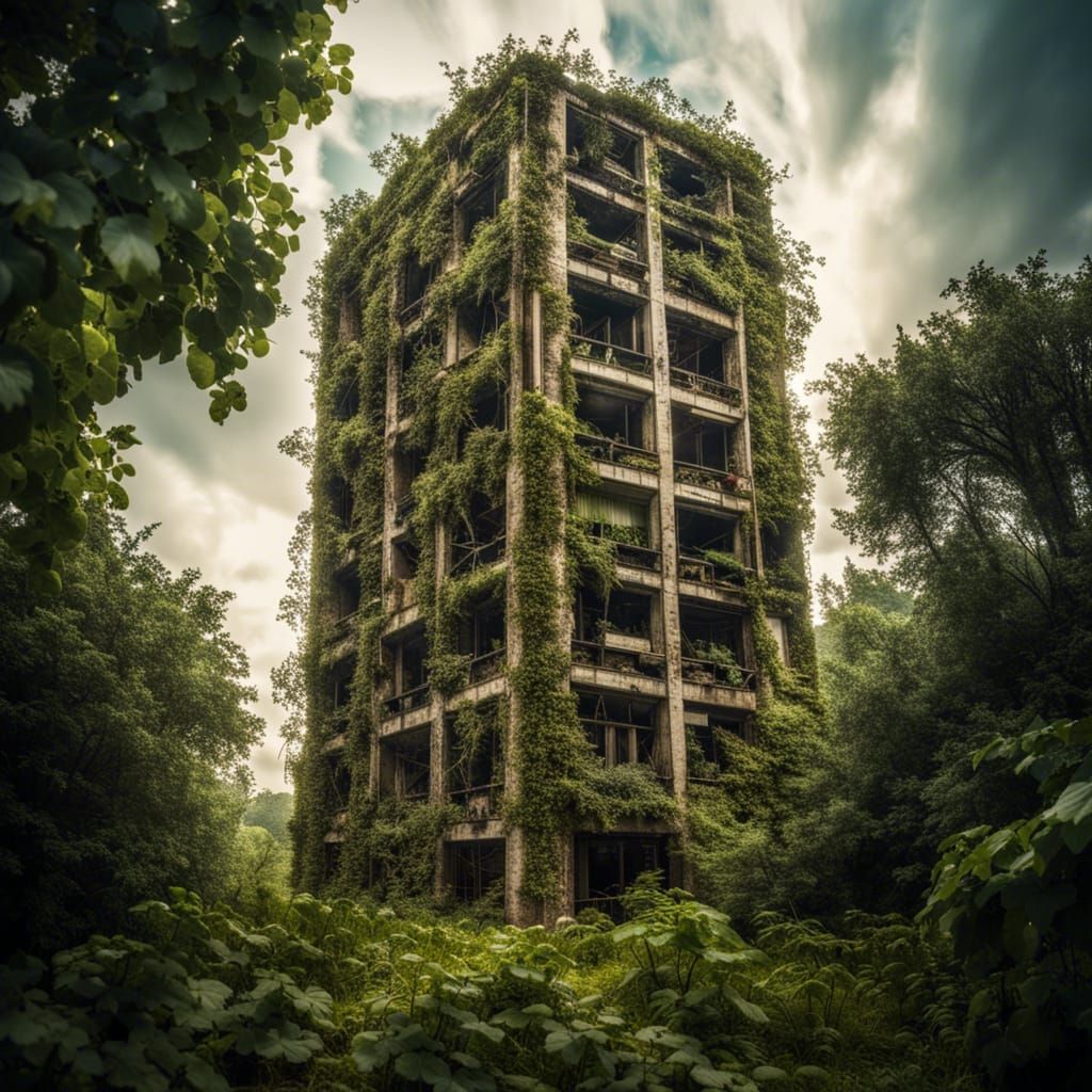Post-Apocalyptic Skyscraper Reclaimed by Nature