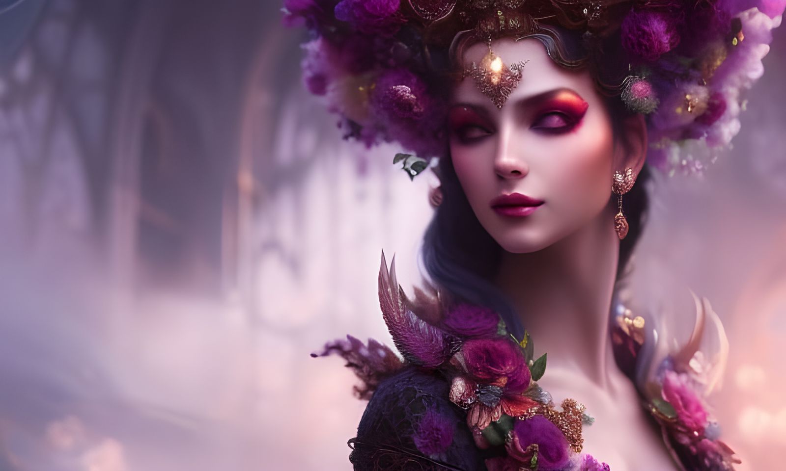 Demon Woman with Rose Crown, Digital Painting