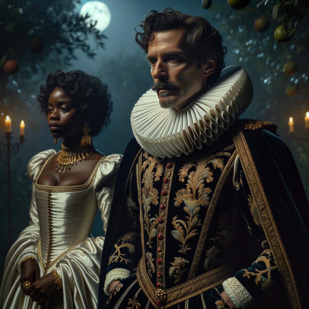 Renaissance Philosopher Contemplates Fear in Moonlit Garden