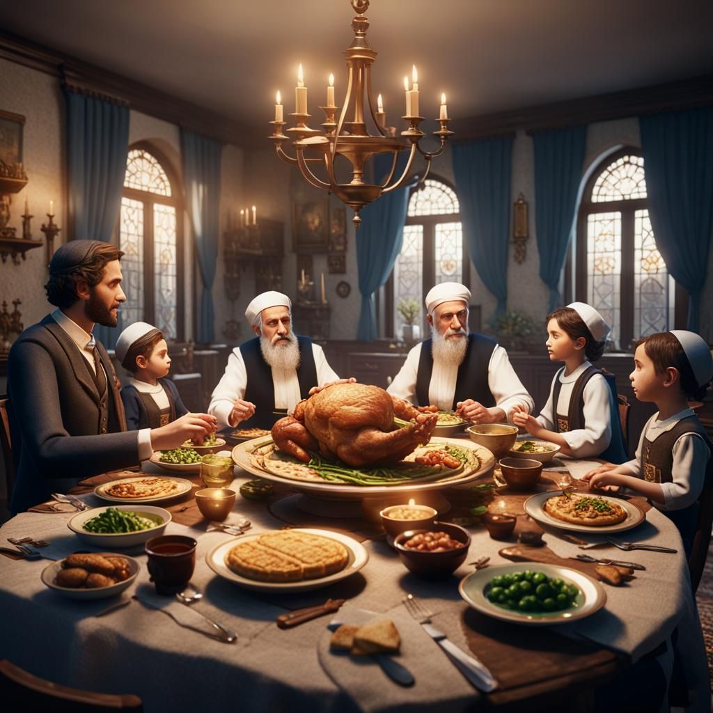 Passover Dinner in 3D Game Cinematic Style