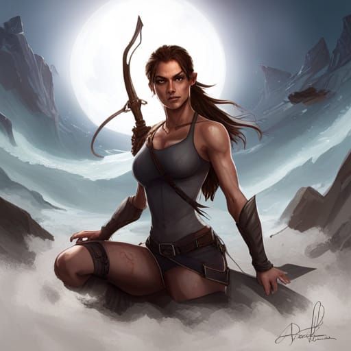 Amputee Elf as Lara Croft in D&D Art Style