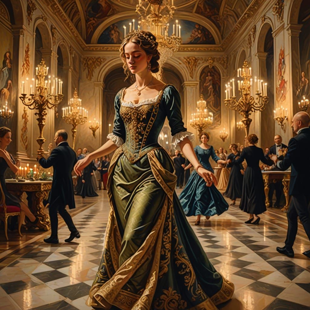 Renaissance Ballroom Dance: An Oil Painting Masterpiece