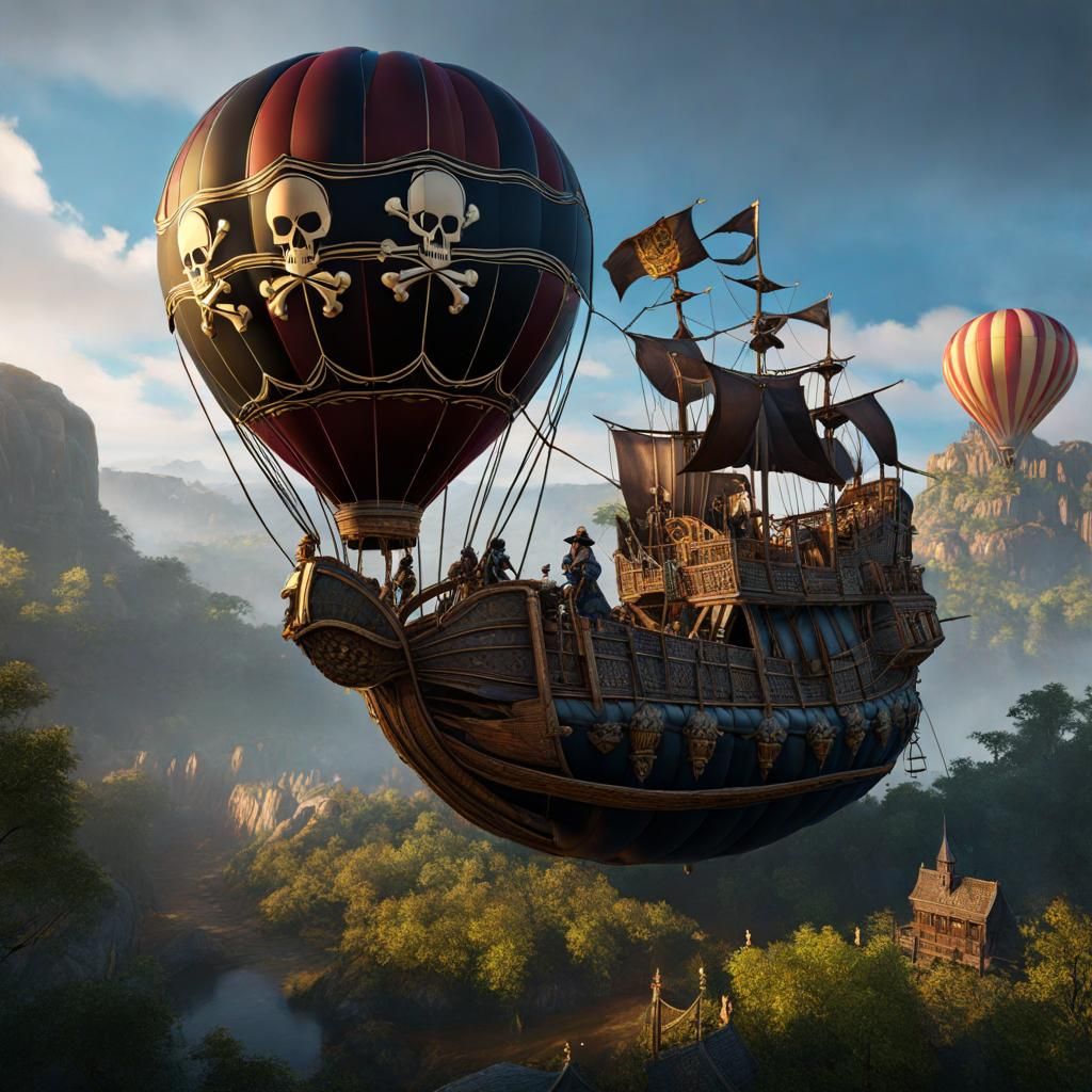 Skull Hot Air Balloon in Dark Fantasy Art