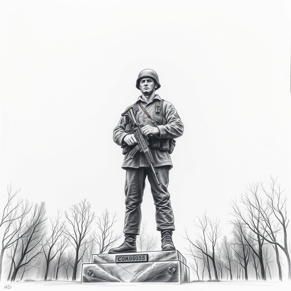 Soldier Monument in Pencil Drawing Style