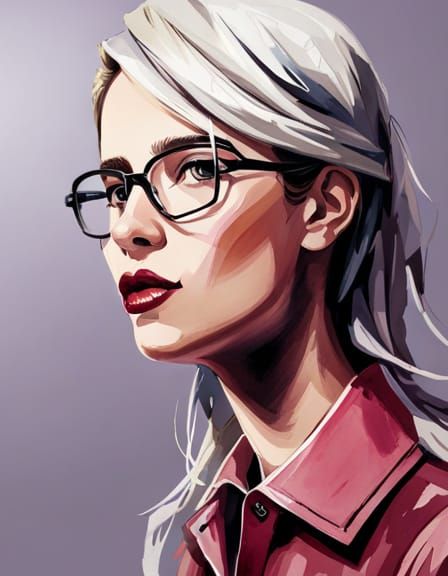 Watercolor Girl Next Door with Wireframe Glasses