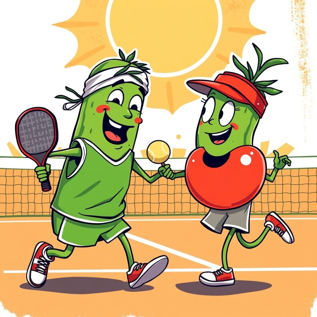 Vibrant Pickleball Duo in Whimsical Style