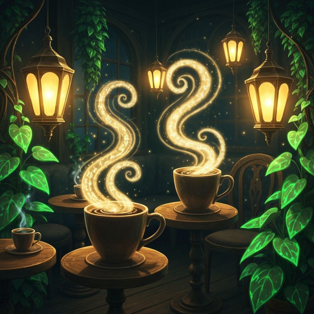 Ethereal Art Nouveau Coffee Shop with Magical Steam