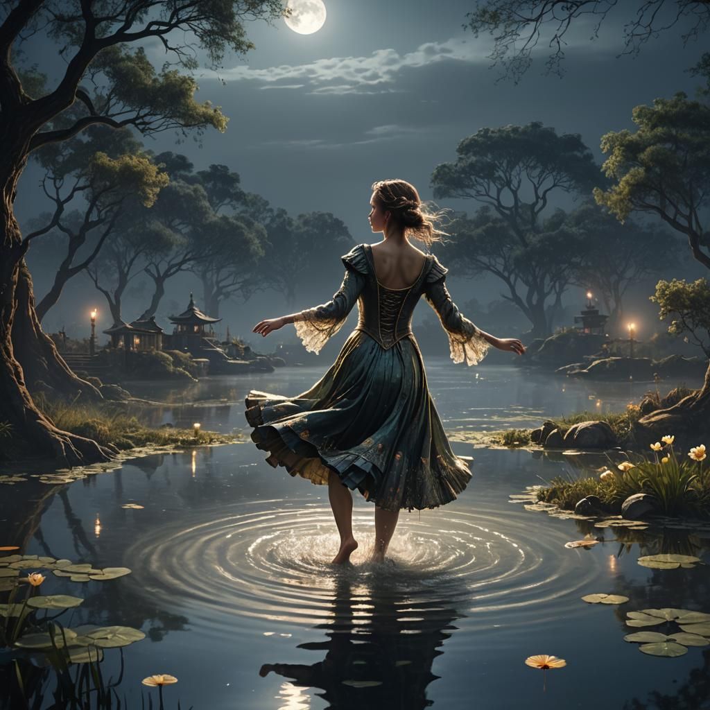 Moonlit Dance on Water: Digital Matte Painting
