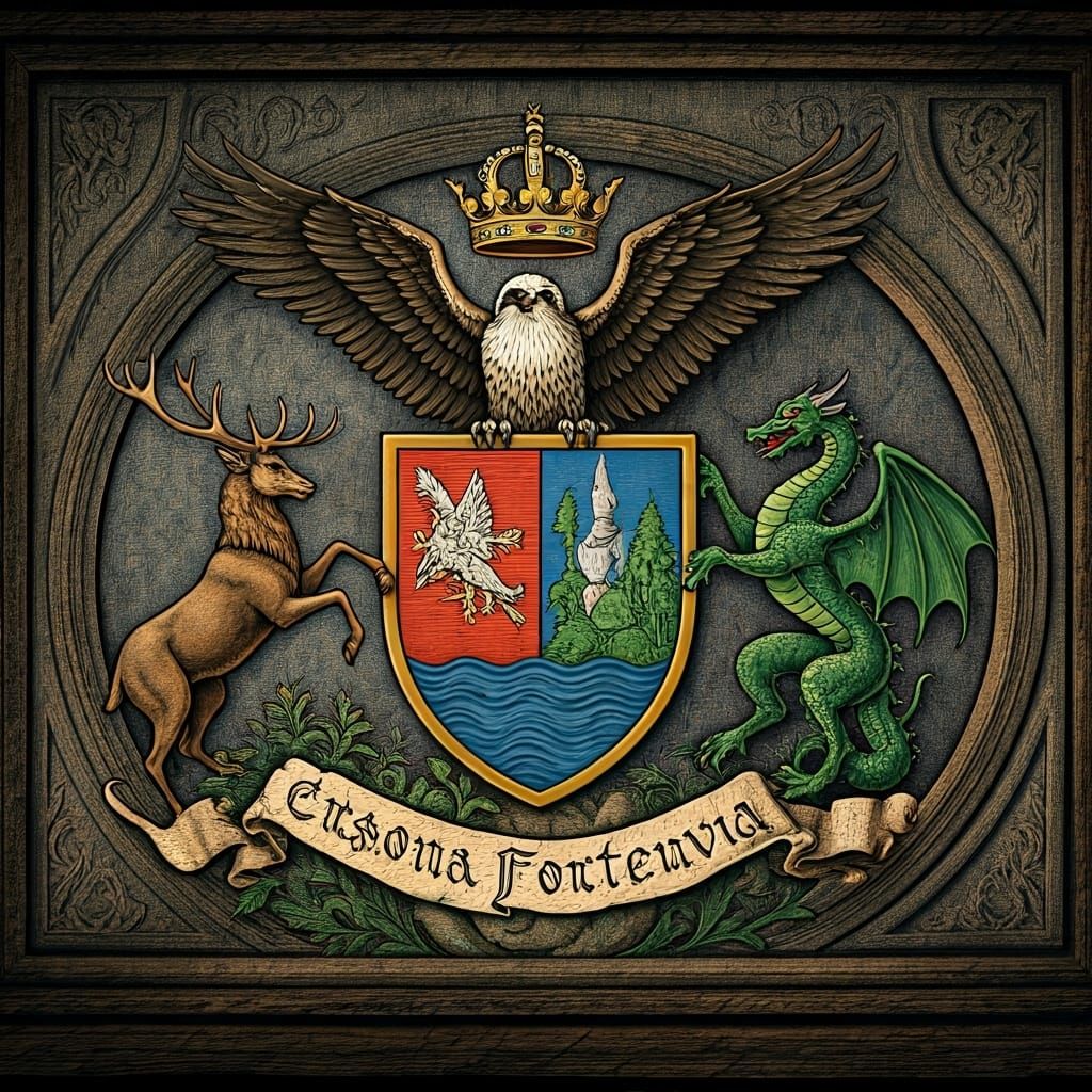 tapestry drawing of a medieval coat-of-arms of an shield dep...