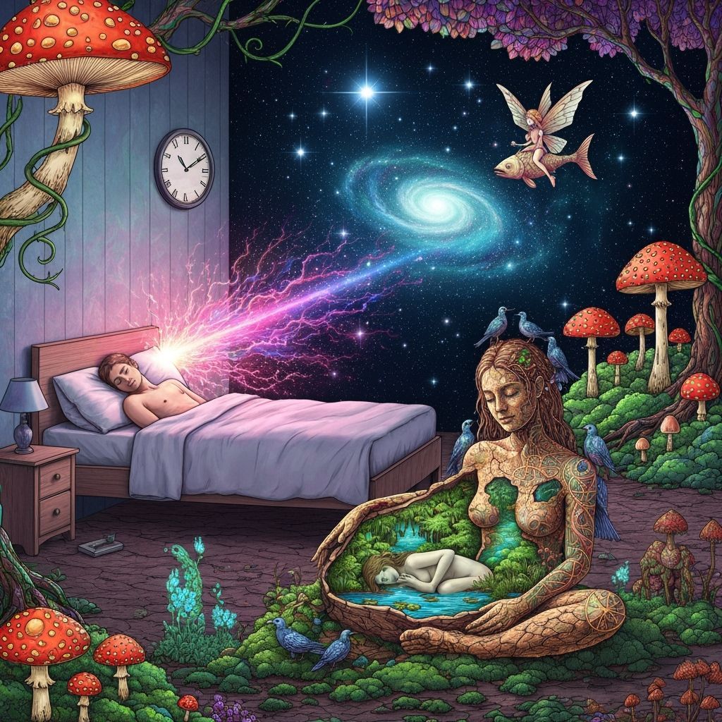 Surreal Aura Surrounds Sleeping Figure in Enchanting Fairyta...