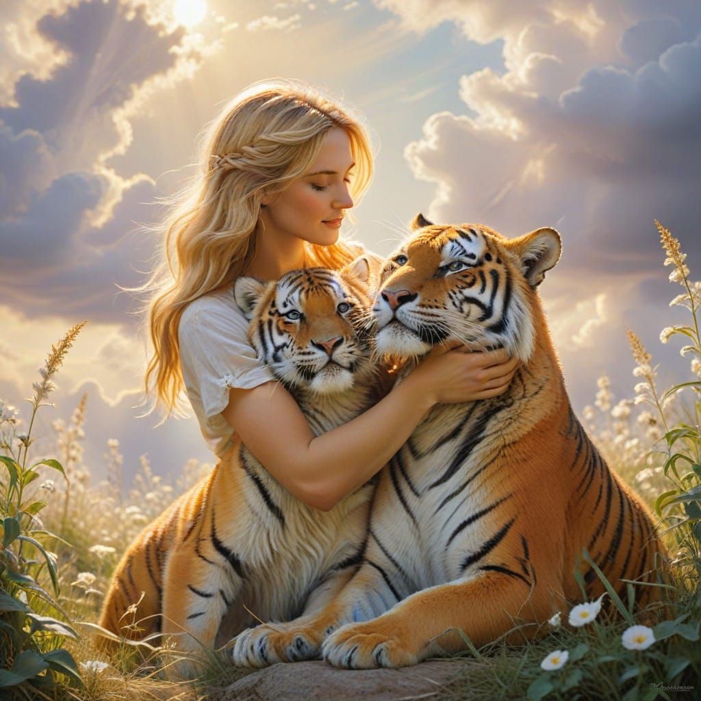Joyful Tiger Family Moment in Whimsical Style