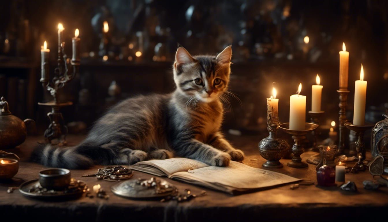 <lora:Fine Sci-fi:1.0> Alchemy table sorcery artefacts candl...