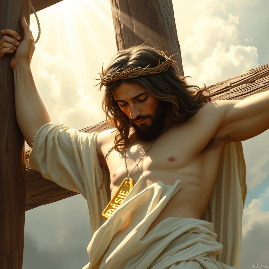 Serene Christ on Calvary in Golden Light