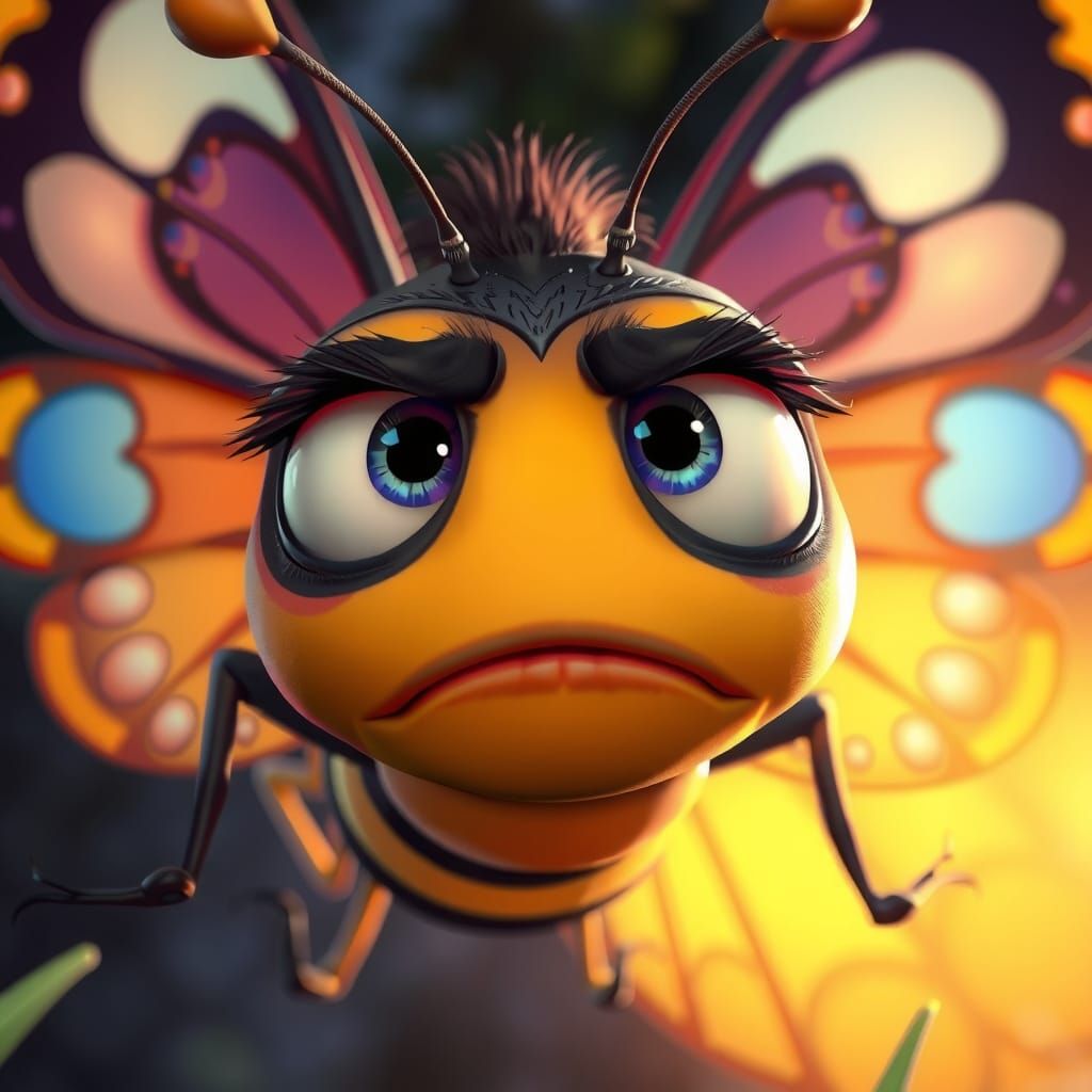 Cartoon Butterfly with Bewildered Expression in DreamWorks S...