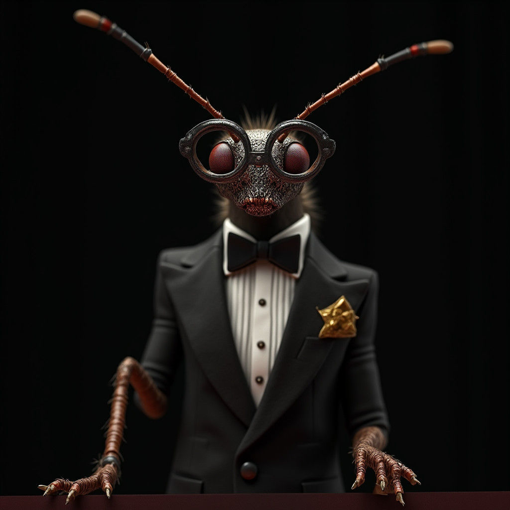 Refined Bug in Tuxedo and Glasses: Hyper-Realistic Render