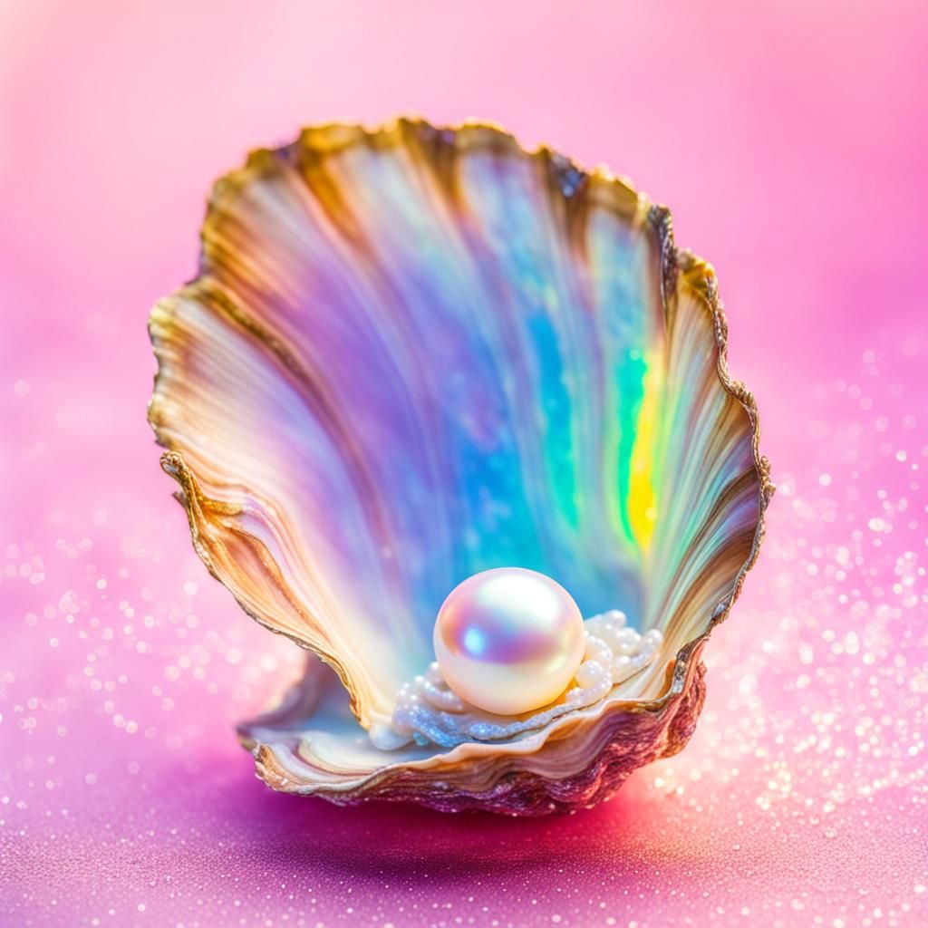Iridescent Pink Oyster with Pearl in Divine Light